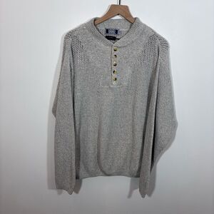 Vintage Sutton and Grant Medium Grey Knit Henley Fisherman Sweater Cotton USA
